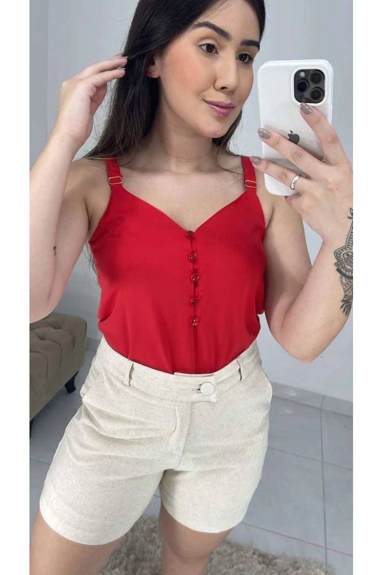 Regata Alça C/ Botões Viscose - Vermelho