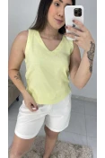 Regata De Linho Decote V - Amarelo manteiga
