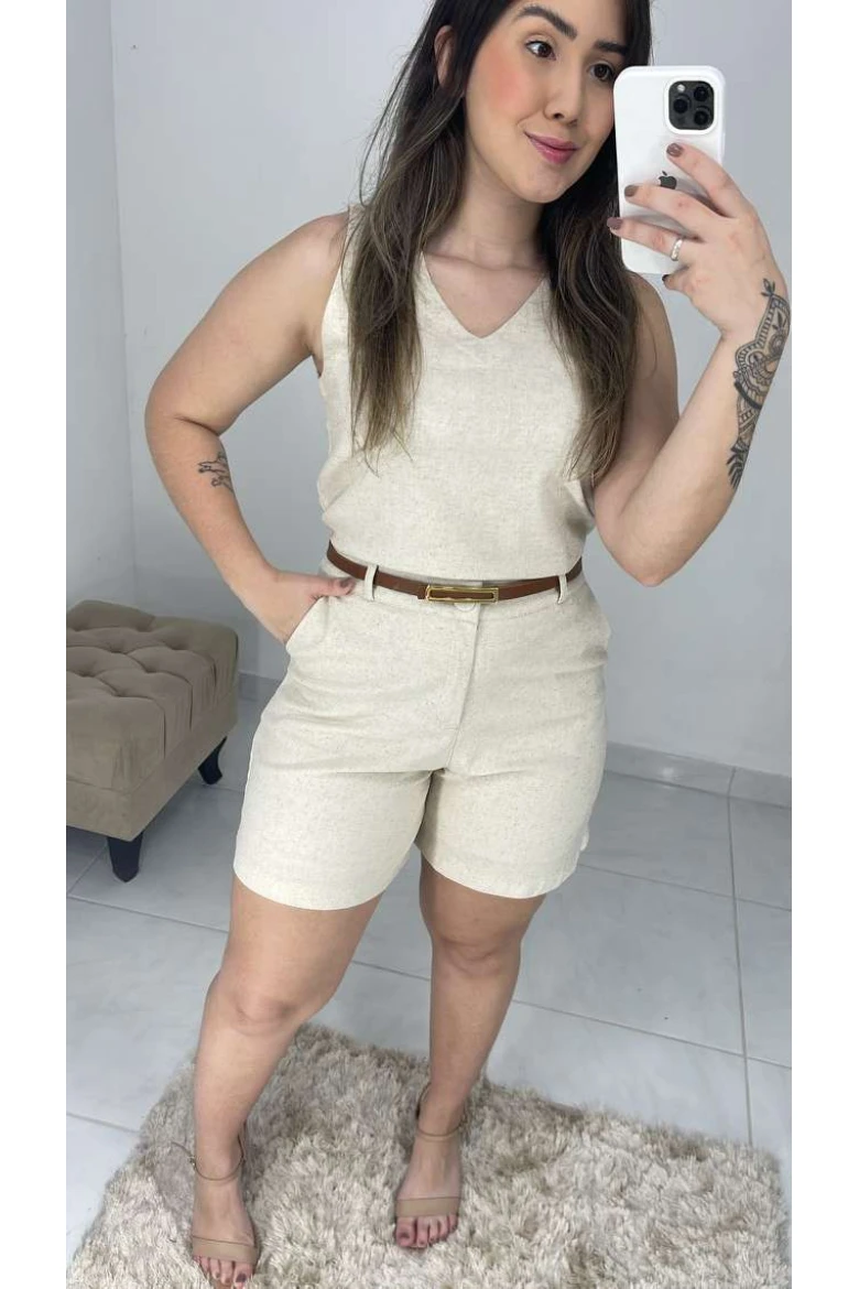 Regata De Linho Decote V - Natural