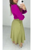 SAIA MIDI DE LINHO C/ ELÁSTICO - Verde oliva