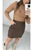 Saia Curta Couro PU - Café