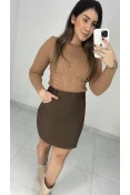 Saia Curta Couro PU - Café