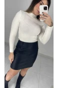 Saia Curta Couro PU - Preto