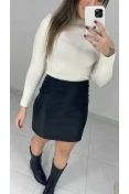 Saia Curta Couro PU - Preto