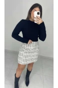 Saia Curta Tweed - Tweed branco