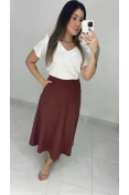 Saia Midi Linho C/ Elástico - Cacau