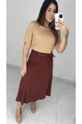Saia Midi Linho Com Cinto - Café