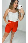 Shorts De Linho Barra Virada - Vermelho