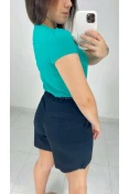 Shorts De Linho C/ Cinto Couro Sintetico - Preto