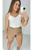 Shorts De Linho Com Elástico - Nude