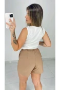 Shorts De Linho Com Elástico - Nude