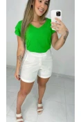 Shorts De Linho Com Elástico - Off white