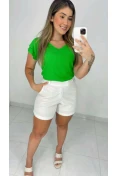 Shorts De Linho Com Elástico - Off white