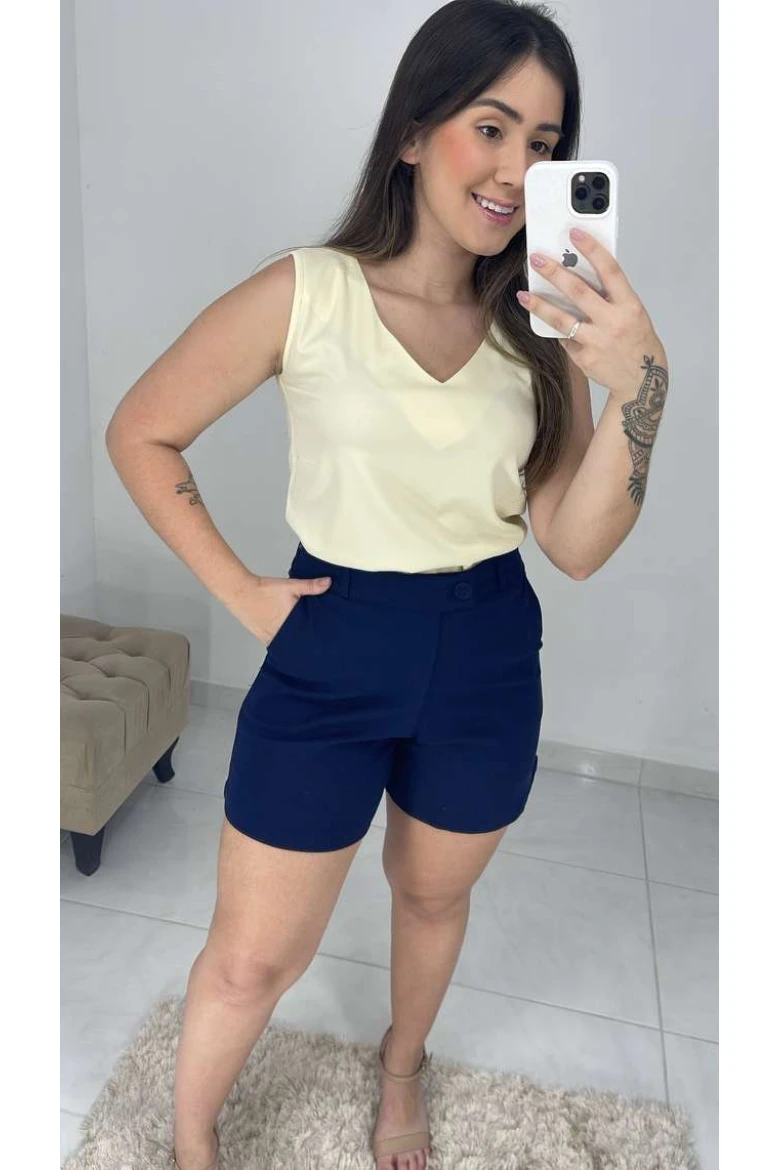 Shorts Linho Cós (Forrado) - Azul marinho