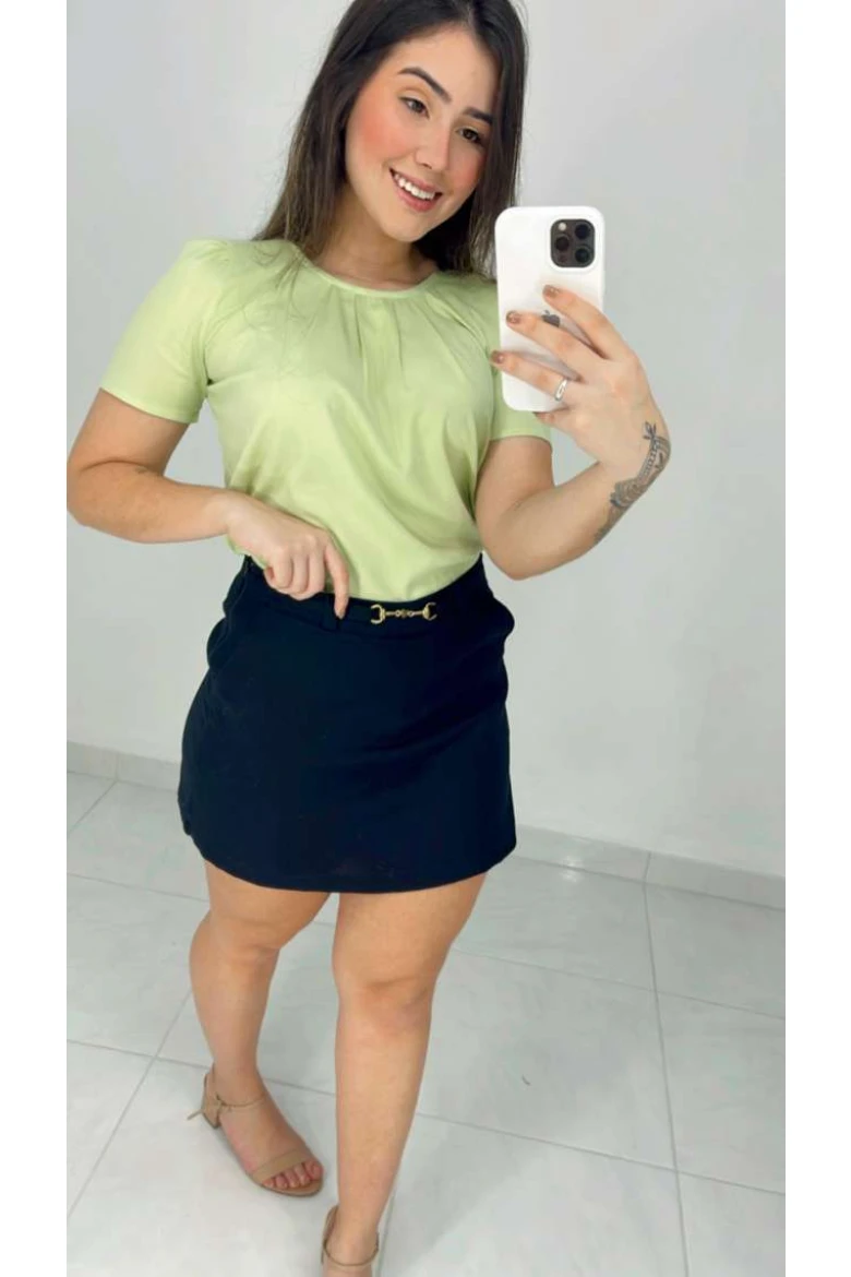 Shorts Saia De Linho Pingente - Preto