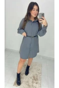 Vestido Chamise Com Botões - Cinza