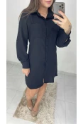 Vestido Chamise Com Botões - Preto