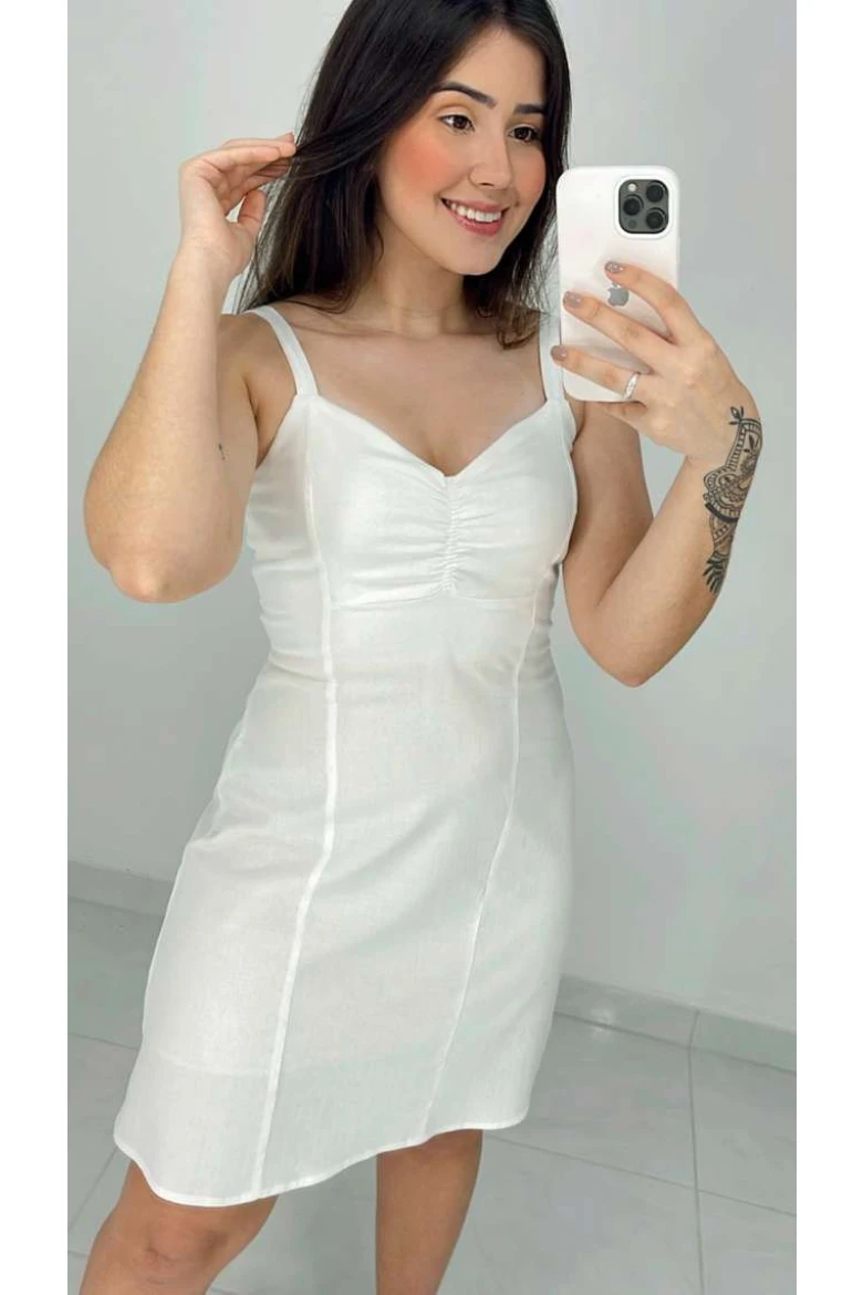 Vestido Curto De Linho - Off white