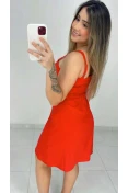 Vestido Curto De Linho - Vermelho