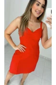 Vestido Curto De Linho - Vermelho