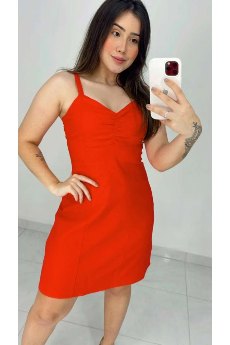 Vestido Curto De Linho - Vermelho