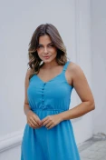 Vestido De Alça Duna Com Botões - Azul