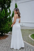 Vestido Longo De Alça Com Amarração No Busto - Off white