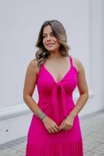 Vestido Longo De Alça Com Amarração No Busto - Rosa