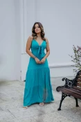 Vestido Longo De Alça Com Amarração No Busto - Verde jade