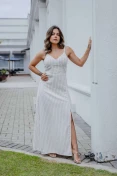 Vestido Longo De Linho - Linho listrado