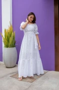 Vestido Longo Manga Curta Laise - Branco