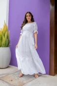 Vestido Longo Manga Curta Laise - Branco