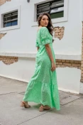 Vestido Longo Manga Curta Laise - Verde