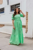 Vestido Longo Manga Curta Laise - Verde