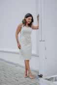 Vestido Midi De Linho Com Bolso - Natural