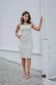 Vestido Midi De Linho Com Bolso - Natural