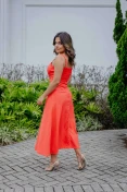 Vestido Midi Evasê De Linho - Coral