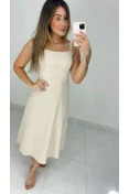 Vestido Midi Evasê De Linho - Natural