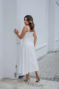 Vestido Midi Evasê De Linho - Off white