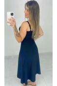 Vestido Midi Evasê De Linho - Preto