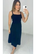 Vestido Midi Evasê De Linho - Preto