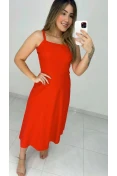 Vestido Midi Evasê De Linho - Vermelho