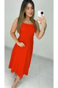 Vestido Midi Evasê De Linho - Vermelho